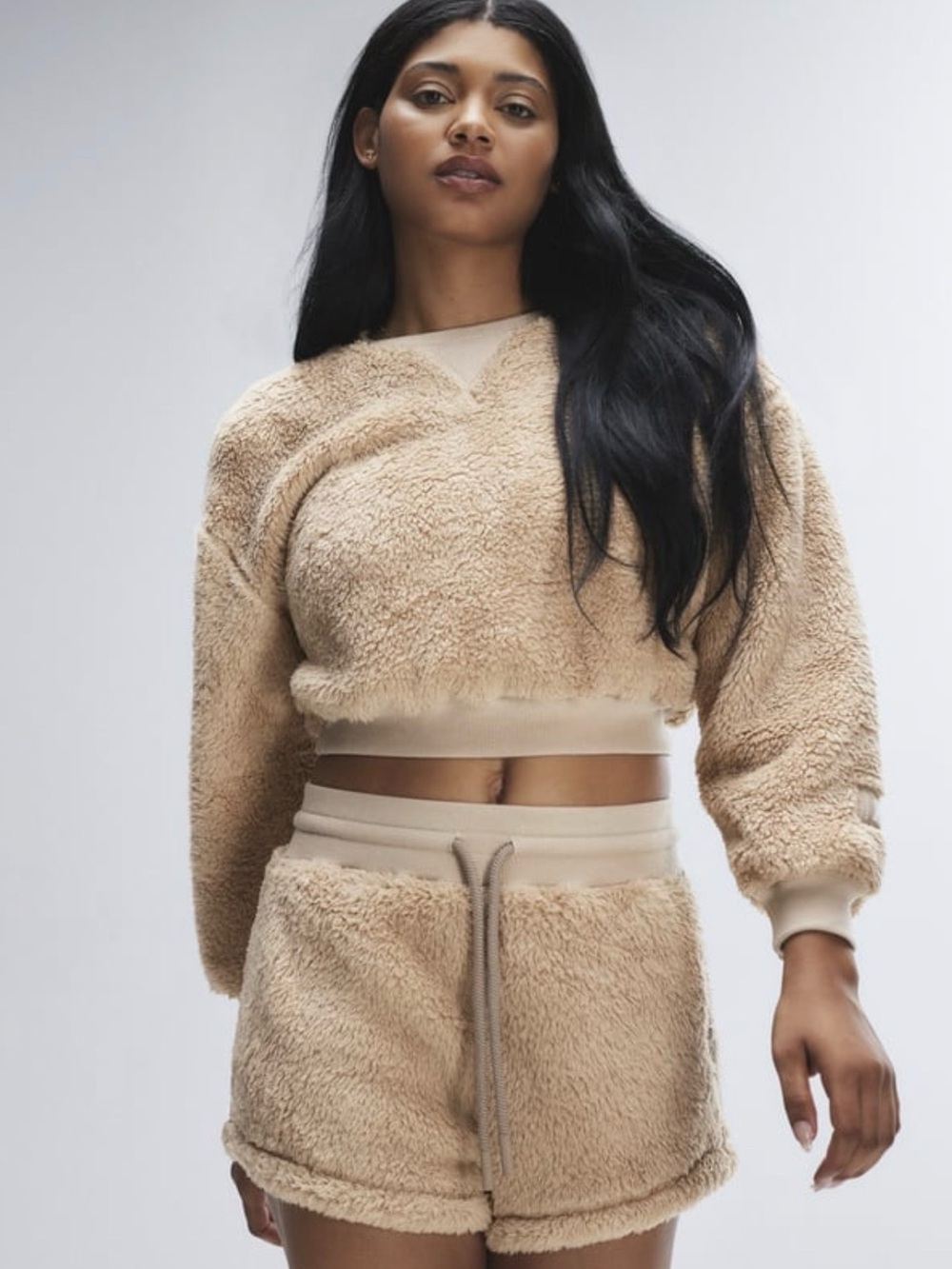 Savage X Fenty Undercover Softie Teddy Cropped Sweatshirt Beige L